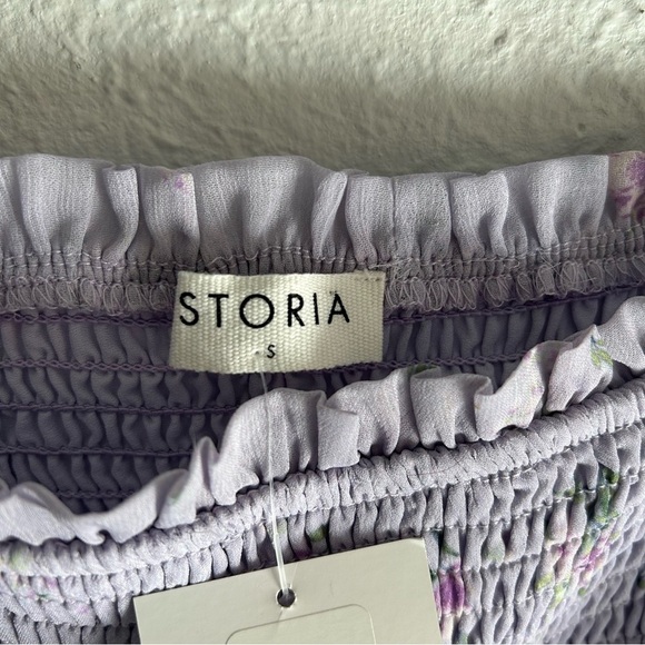 Storia Floral Puff Sleeve Smocked Crop Top NWT Small Purple pastel - Picture 5 of 7